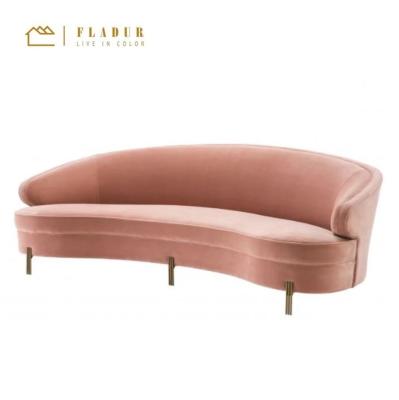 China Convertible Velvet Upholstery Curved Sofa Brushed Brass Legs Metal Chesterfield Sofa For Living Room Lounge for sale