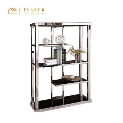 China Corrosion Protection Stainless Steel Black Glass Silver Shelf Contemporary Home for sale