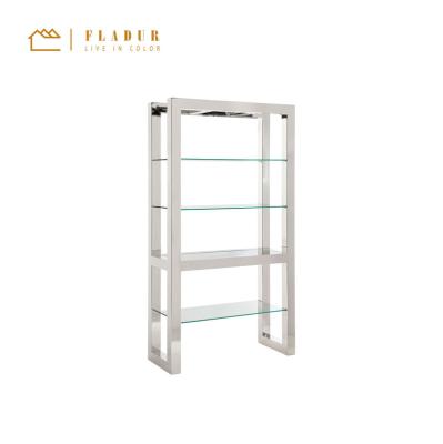 China Modern Minimalist Corrosion Protection Transparent Glass Silver Shelf for sale