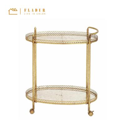 China Modern Fascinating Hotel Trolley Shelves Metal Iron Bar Cart Glass Trolley For Hotel Dining Room Restaurant for sale