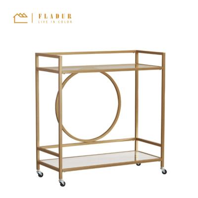 China Hotel Cart Modern Accent Style Fascinating Glass Shelves Metal Frame Cart Rectangular Bar Cart For Hotel Dining Room Restaurant for sale