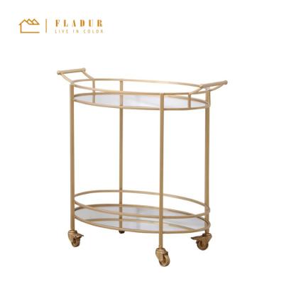 China Modern simple stylish hotel trolley shelf metal iron glass bar cart for hotel dining room restaurant for sale