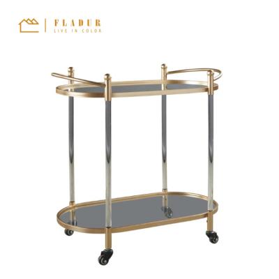 China Hotel Trolley Contemporary Elegance Clear Metal Trolley Acrylic Goldtone Bar Cart For Hotel Dining Room Restaurant for sale