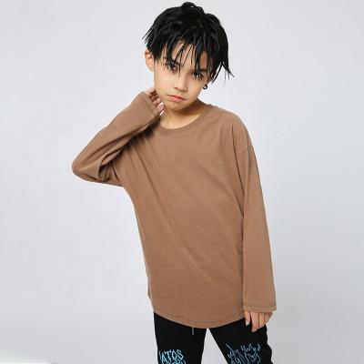 China 100 Boys Cotton Long Sleeve T-shirt Baby Clothes Anti-Shrink Loose Oversized T-Shirts Curved Edge Tees For Kids for sale