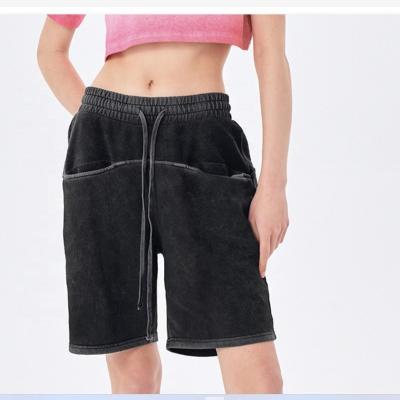 China Anti-wrinkle OEM Fashion Plus Size Shorts Women Long Drawstring Shorts Custom Print Wash Terry Shorts for sale