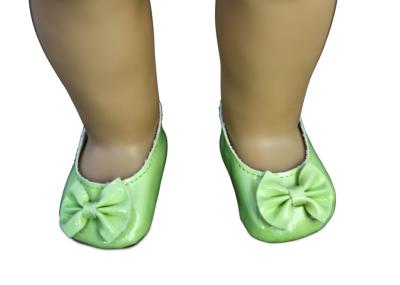 China Apple Green Patent Leather Doll Shoes with Bowknot , 18 inch Small Doll Shoes for sale