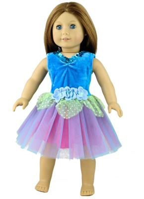 China Blue Lint And Voile Applique Flower Puffy Doll Dress , American Girl Doll Costumes for sale