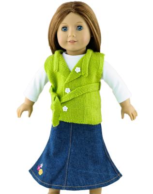 China 3PC Apple Green Doll Sweater , 18 inch Doll Clothes , Madame Alexander Doll Clothing with Long Jean Skirt for sale