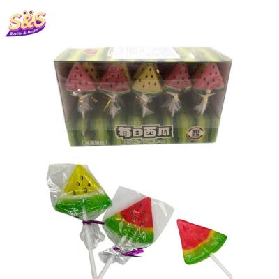 China Boxed Watermelon Natural Halal Fruit Shape Fruity Lollipop Hard Candy for sale