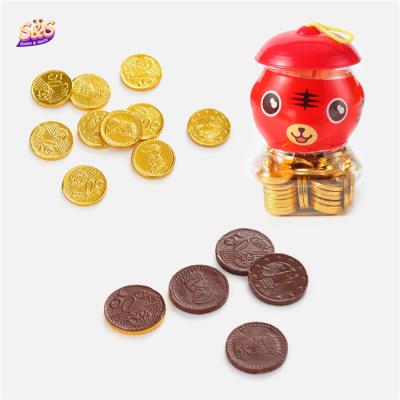 China Newspaper eat chocolate snacks sale wholesales hot high quality gold coin chocolate shaped chocolate in animal pots for sale