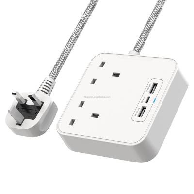 China Residential/All-Purpose Portable Universal Power Strips Extension Outlets with 3 USB Slots Charging 2 Way Extension Lead UK Electrical Outlet for sale