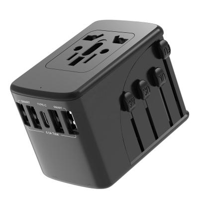 China Universal Travel Fashion Portable World Travel Adapter with Four Usb and Type-C Smart Usb Charger Socket Electrical Outlet for sale