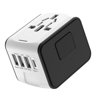 China Travel All in One Universal Travel Adapter Plug with USB and Type-C Wall Charger 100-220V to 110V Voltage EU USA UK AU for sale