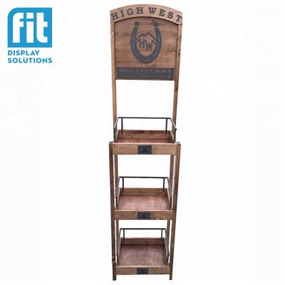 China Brand store retail store 3 tier custom freestanding wooden wine display stand/flooring wine display rack/wooden wine display rack for sale