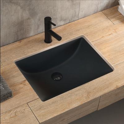 China Bathroom Lavabo Porcelain Modern Rectangular Sink Modern Ceramic Undermount Black Hand Wash Basin Hotel Under Counter Sinks for sale