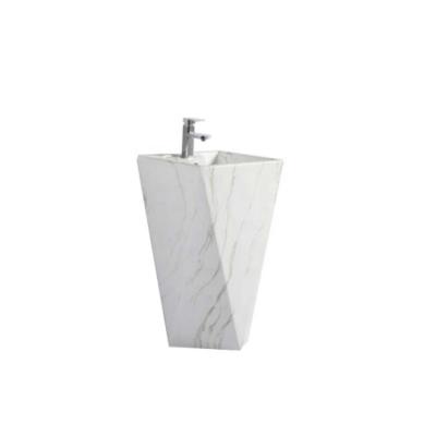 China Modern Luxury Rectangular Bathroom Hand Basin Freestanding Pedestal Marble Sink for sale