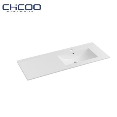 China Modern European Style Bathroom Vanity Basins Right Side Slim Edge Basin Above Counter Cabinet Mount Ceramic Sinks for sale