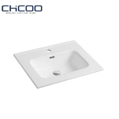 China Modern CE Certified Bathroom Basin Sinks Gloss White Slim Edge Rectangular Ceramic Basin Sinks Cabinet Vanity for sale