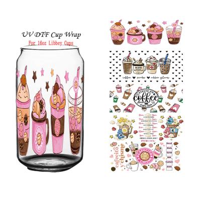 China Summer Ice Cream Eco-Friendly High Quality Custom Ready To Ship UV Dtf Mug Wrap Transfers Stickers For 16Oz 20Oz 24Oz Mugs Mugs for sale