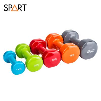 China Colored Logo Vinyl Coated Dumbbells Availabled Strength Exercise Dumbbells Customized Rubber Covered Dumbbell for sale