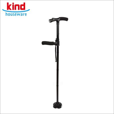 China Aluminum Adjustable Black Movable Twin Handle Folding Old Man Walking Cane Cane for sale