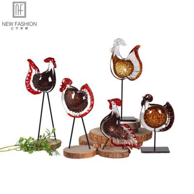 China Hand Blown Creative Glass Rooster Glass Animal Art Craft For Home Decoration for sale