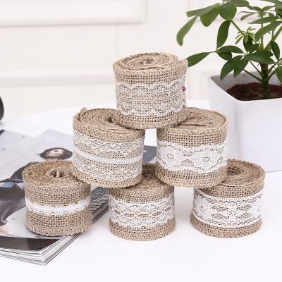 China Natural Burlap Ribbon Vintage Wedding Decor Burlap Lace Burlap Rustic Ribbon Roll Merry Christmas Hessian Burlap Ribbon for sale