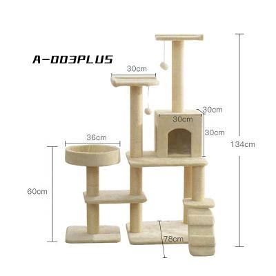 China Sustainable High Quality Large Wooden Scratch Climbing Tower With Ball Pet Scratch House Cat Climbing Tree for sale