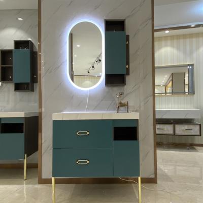 China New Hangzhou cabinet factory wholesale price environmental friendly paintless high quality bathroom cabinet with waterproof mirror PVC for sale