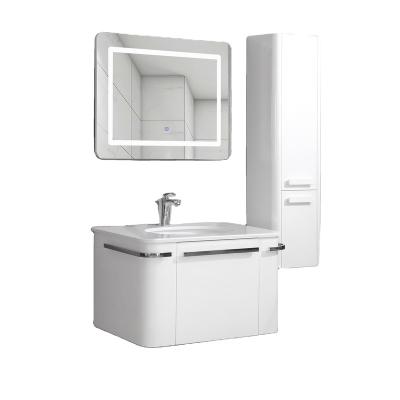 China Factory Modern Hotel Water Proof Directly Hanging Mirror Wash Basin Vanity Waterproof PVC Bathroom Cabinet With Side Cabinet for sale