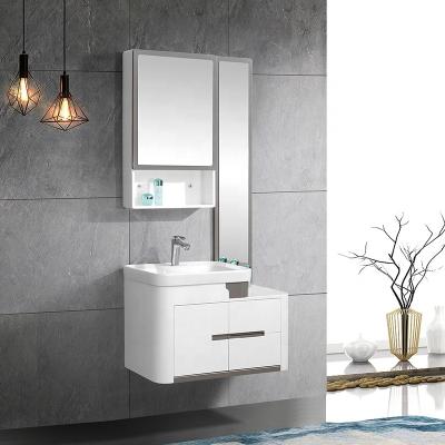 China Chinese Modern Wall Mounted Water Proof Solid Wood Bathroom Vanity Cabinet With Led Bathroom Mirror for sale