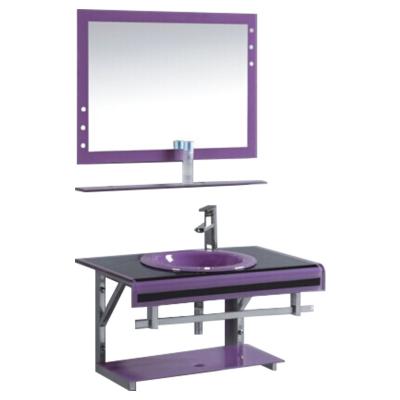 China Water Proof High Quality Purple Bathroom Basin Set Glass Bathroom Vanity Unit With Stainless Steel Bracket for sale