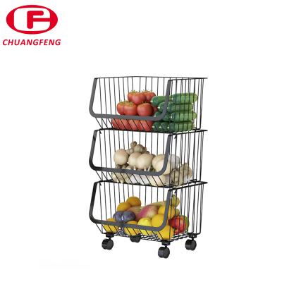 China Supermarket Household Commodities Store Display Basket Rack Kitchen Storage Metal Wire Locker Set Multilayer Rack for sale