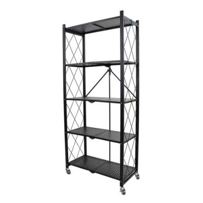 China Free Installation Freestanding Kitchen Foldable Shelf with Wheel Floor Storage Rack for Sundries Disposal in Living Room for sale