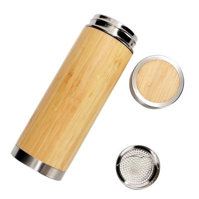 China Stainless Steel PORTABLE Bamboo Thermos Vacuum Insulated Wooden Bamboo Vacuum Thermos Travel Mug for sale