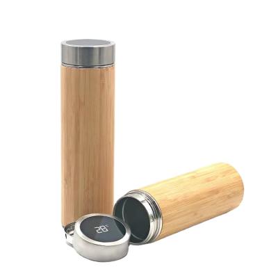 China PORTABLE Sports Bamboo Temperature Flask Iron Water Bottle Stainless Steel Water Bottle Digital Thermos Bottle for sale