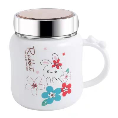 China Viable Creative Ceramic White Mug Sublimation Drinkware Mug Cartoon Personality High Temperature Resistance With Screw Lid for sale