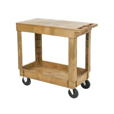 China Small Industrial Flat Top Plastic Utility Carts 2 Shelves Storage Cart With 500 Pound Load Capacity And Handles for sale