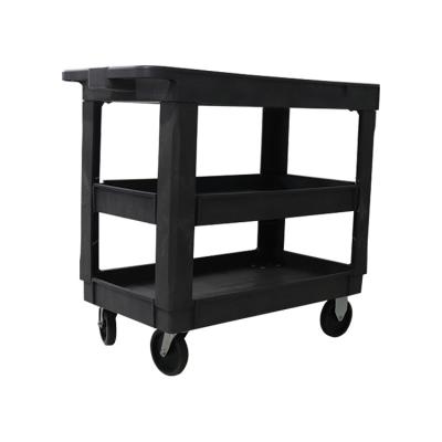 China Industrial Utility Cart with Large Flat Surface Plastic Utility Carts 3 Shelves Storage Cart with 550 Pounds Load Capacity and Handles for sale