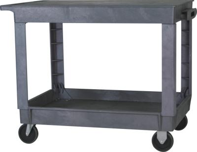 China Large Flat Surface Plastic Utility Carts 2 Shelves Industrial Storage Cart With 500 Pound Load Capacity And Handles for sale