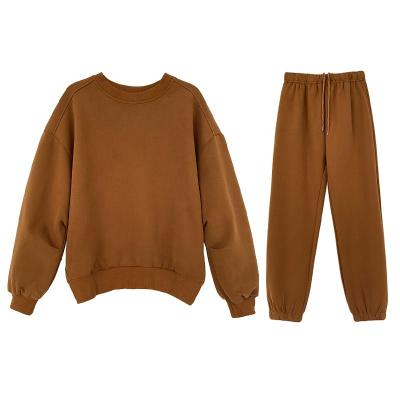 China Lady Cozy Fashion Week Runway Sweatsuits Brown Oversized Loose LUXI Sustainable Apparel Cotton Blend Tracksuits Sweatsuits for sale