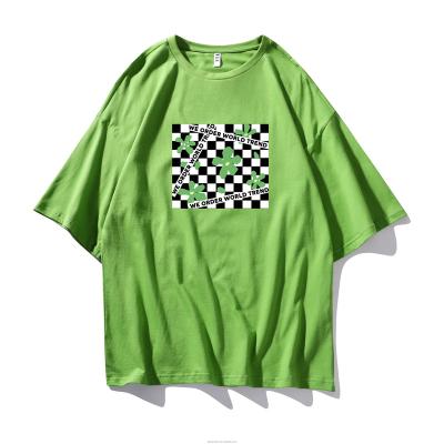 China Anti-wrinkle LUXI Apparel Vintage Half Tee Sleeves Plus Size Shirts Green Lucky Clover Checkerboard Tees Basic Tees For Unisex for sale