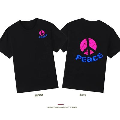 China Anti-Wrinkle LUXI Factory Printing T Shirts Wish World Peace Black T Shirts For Men And Women for sale