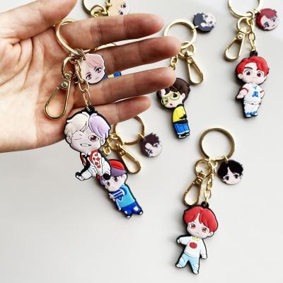 China Bangtan Boys Rubber Key Chain Wholesale 3D Goods Cartoon Boys Idol Promotion Gift Bangtan KPOP Soft Glue Chamber for sale