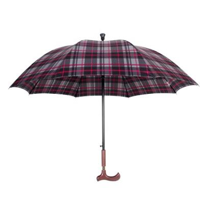 China Bone Non-slip Plaid Kickstand Factory Stock Design Auxiliary Function Lifting Windproof Straight Umbrella for sale