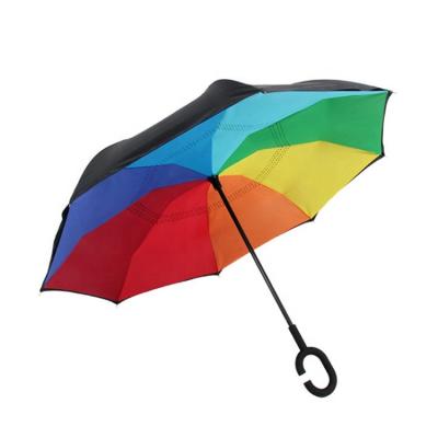 China Rainbow Inverted Inverted Reverse Umbrella Windproof Colorful High Quality Double-Layer Lifting for sale