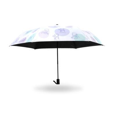 China New Design Minimalist Cartoon UV Protect 3 Fold Manual Open Umbrella With Black Coating for sale