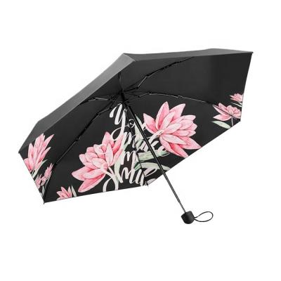 China Summer Portable 5 Fold Pocket Minimalist UV Protection Mini Umbrella With Flower Print for sale