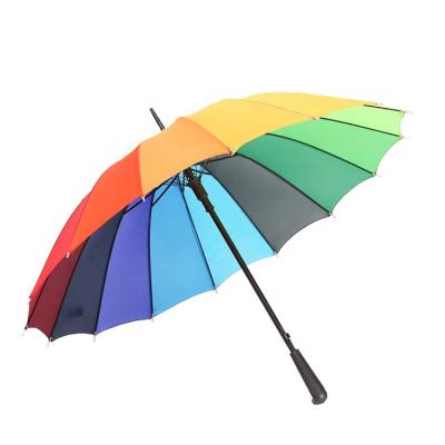 China Low MOQ Small Size Cheap Golf 16k Straight Umbrella Upright Windproof Umbrella With Rainbow for sale