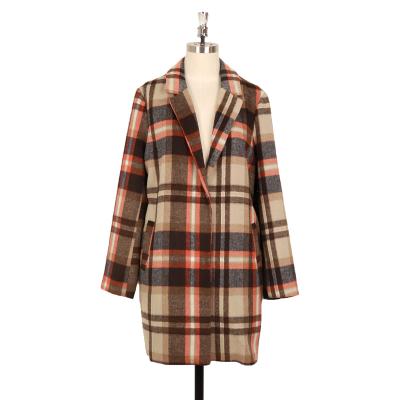 China Waterproof Alephan winter custom Trench coat Plaid Print Woolen Warm Women Long Jacket Coat with Pocket for sale